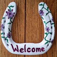 White with Purple Daisies Welcome